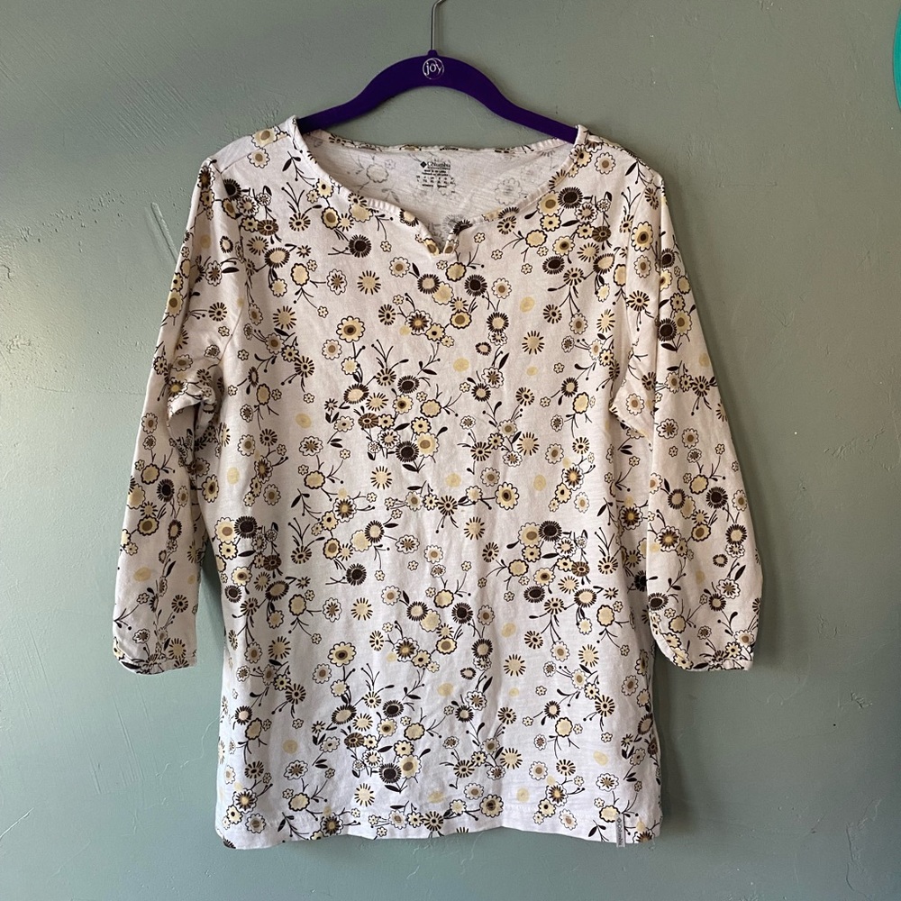 Columbia top, size Large, cream color with yellow and brown floral design